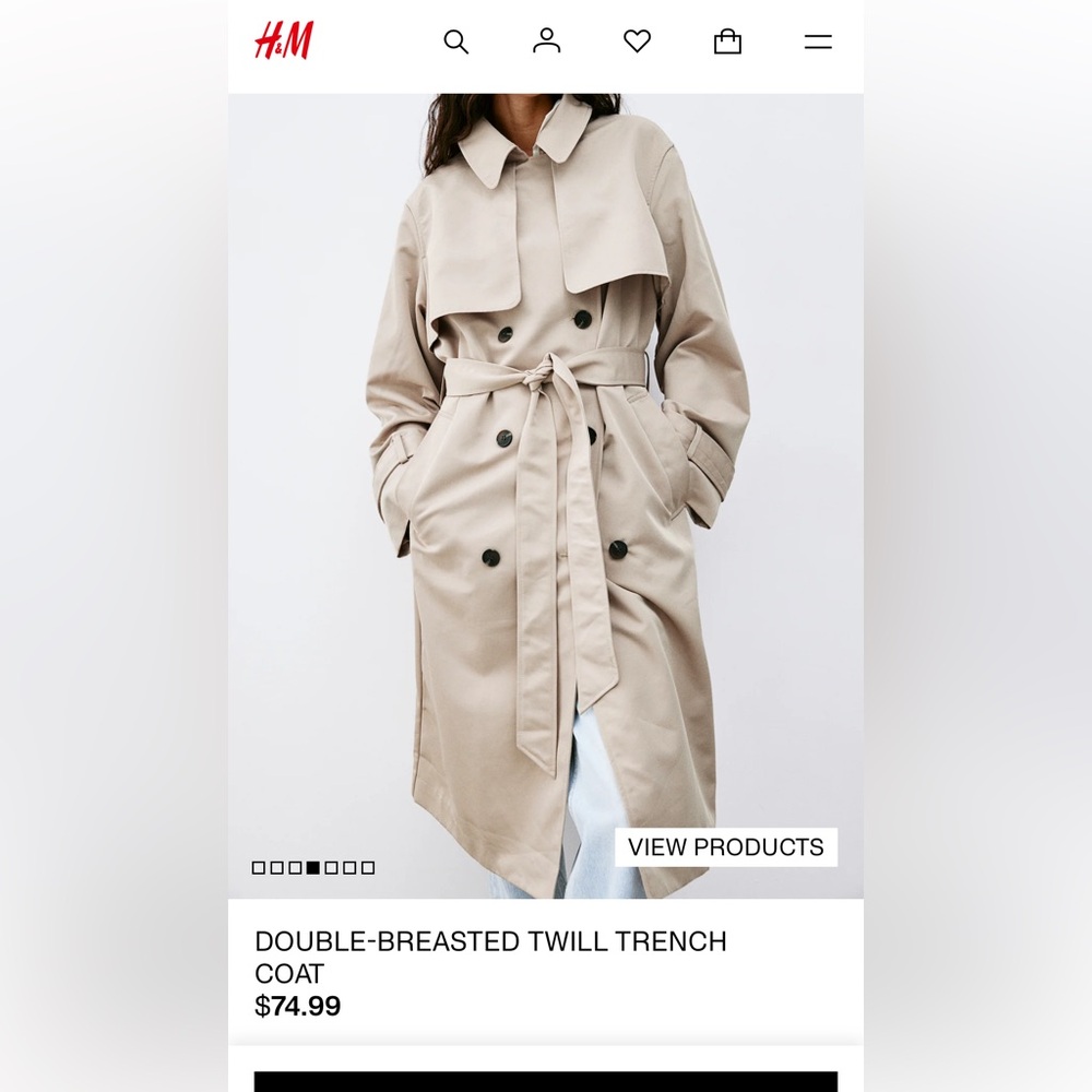 H&M Double Breasted Twill Trench Coat - Medium